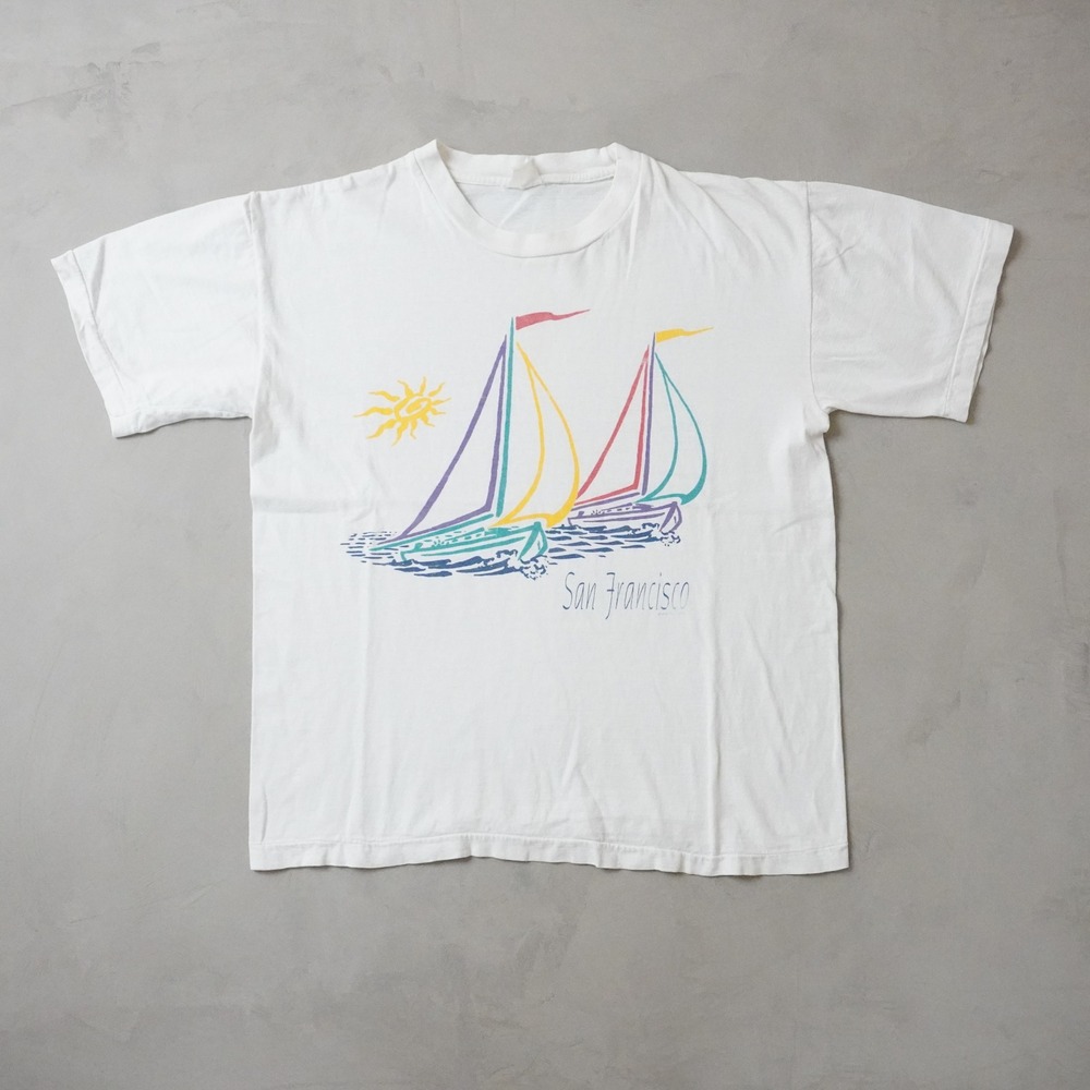 Vintage San Francisco Sailboat T-Shirt Medium Mens 90s White Single Stitch Sun